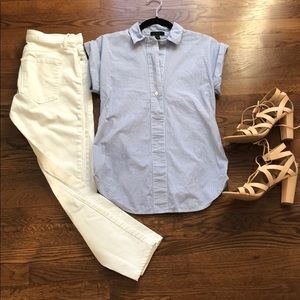 J.Crew Blue and White Striped Popover Tunic Top